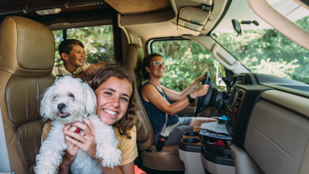 Family on a roadtrip in the car