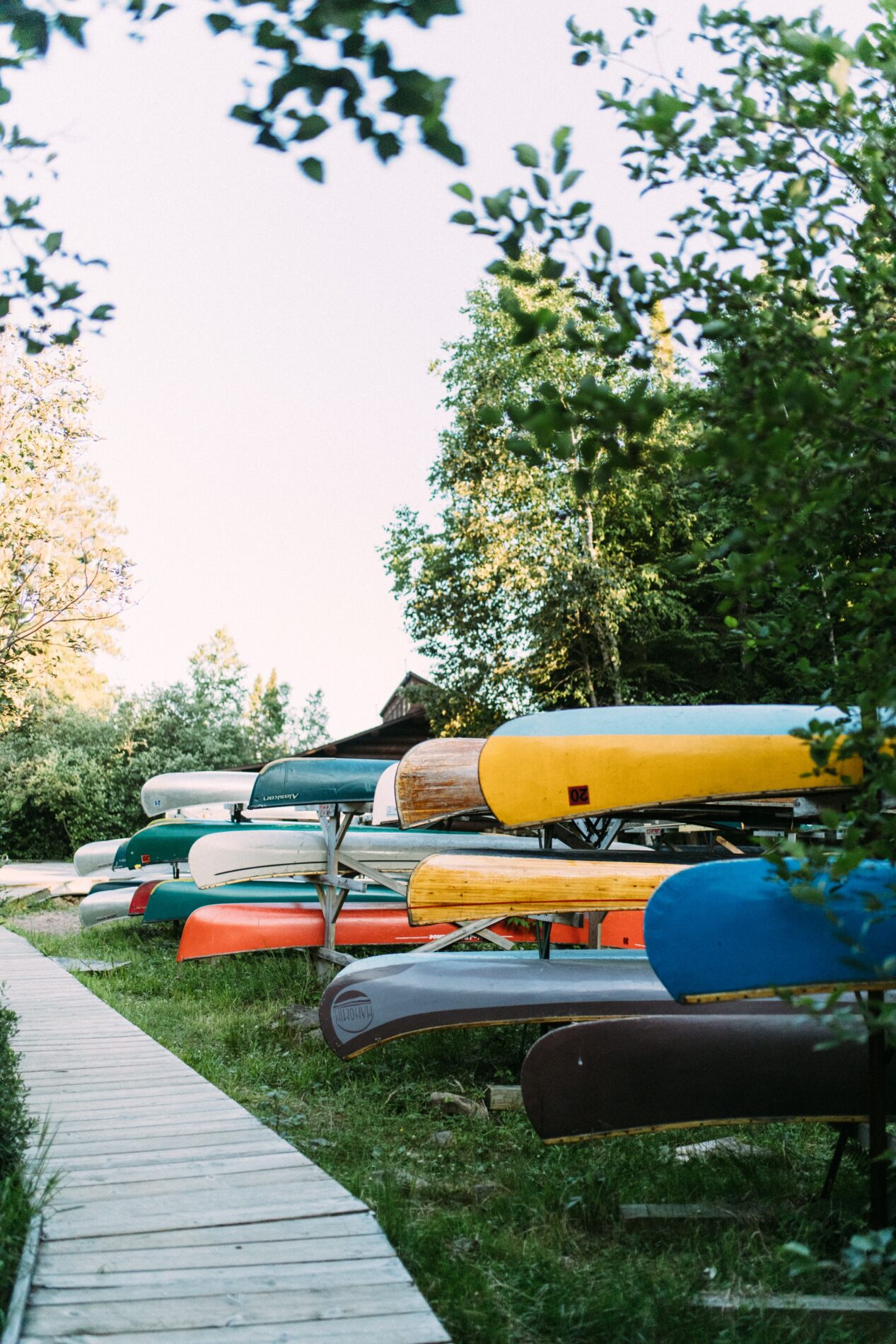 Canoes next to the lake